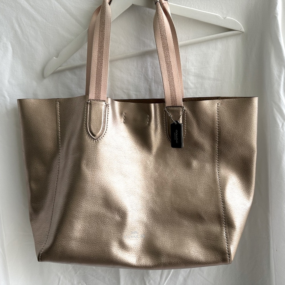 COACH Rose Gold Metallic Large Derby Tote Bag